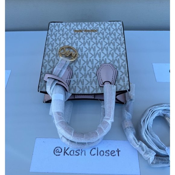 Michael Kors Mercer Crossbody Bag Extra Small MK Signature Powder Blush - Picture 4 of 9